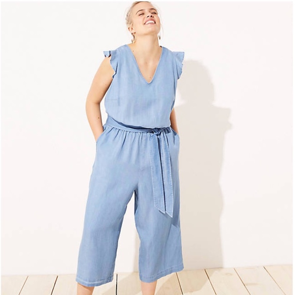 LOFT Plus Chambray Jumpsuit Flutter Sleeve Cutout